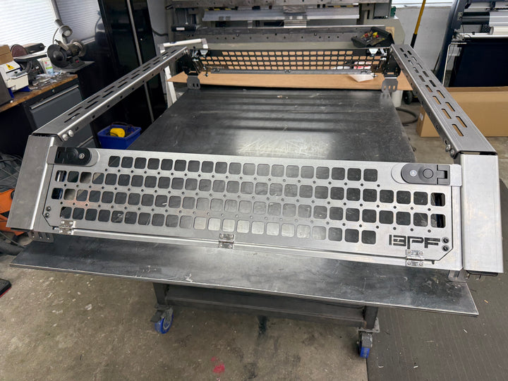 05-26 Tacoma Bed Rack fits 2nd,3rd and 4th gen Tacomas CNC fabricated steel bed rack with powder coated finish and integrated grill mesh for overlanding and storage solutions.