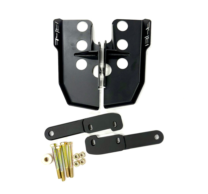 BPF 4th gen Tacoma rear tow hooks with integrated skid plates in black powder-coated steel with mounting brackets and hardware for durable Tacoma recovery tow hook installation.