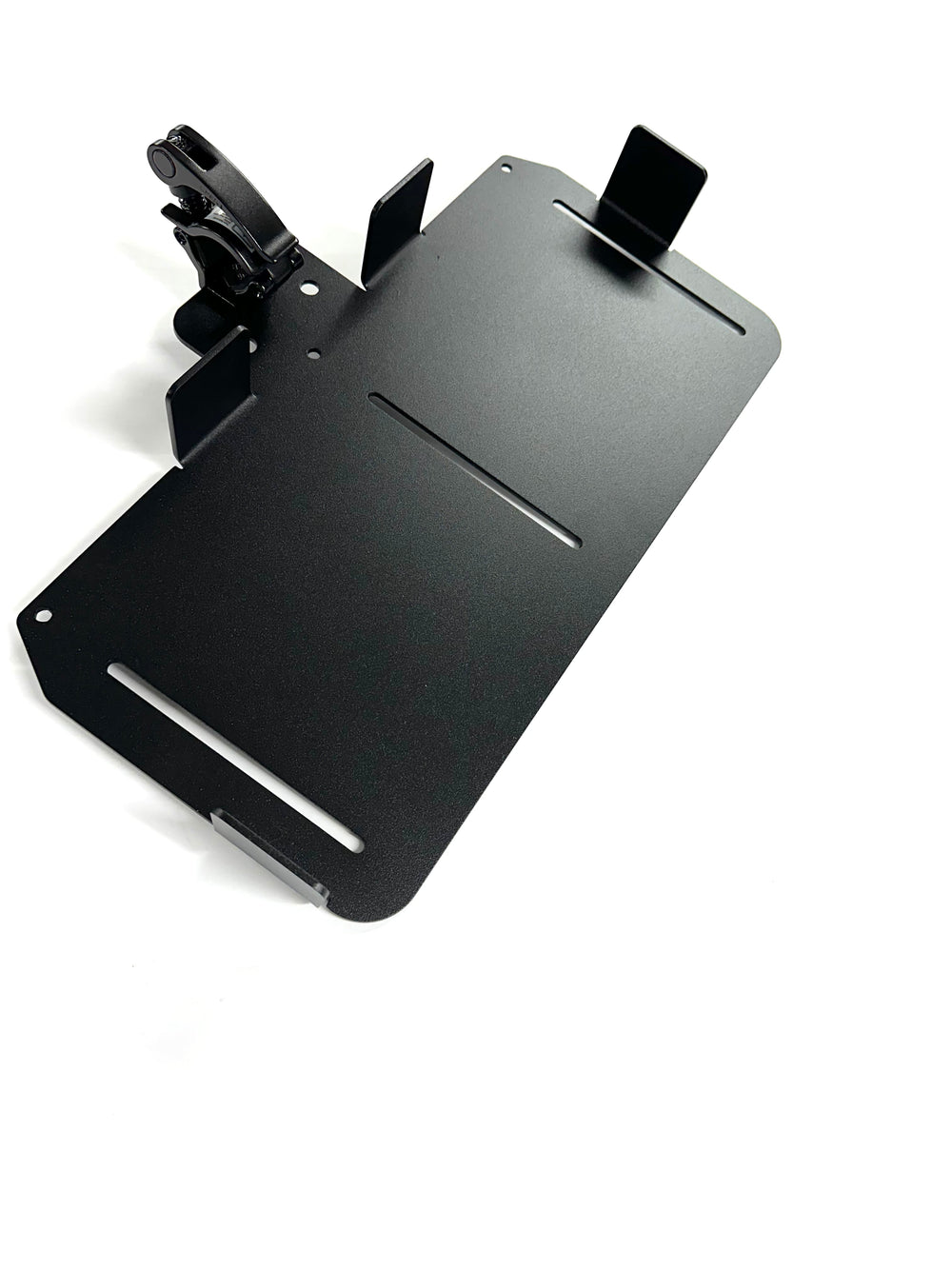 BPF Universal Pelican Vault V700 Case Mounting brackets in black powder-coated steel with multiple slots and tabs for secure attachment and tool-free install.