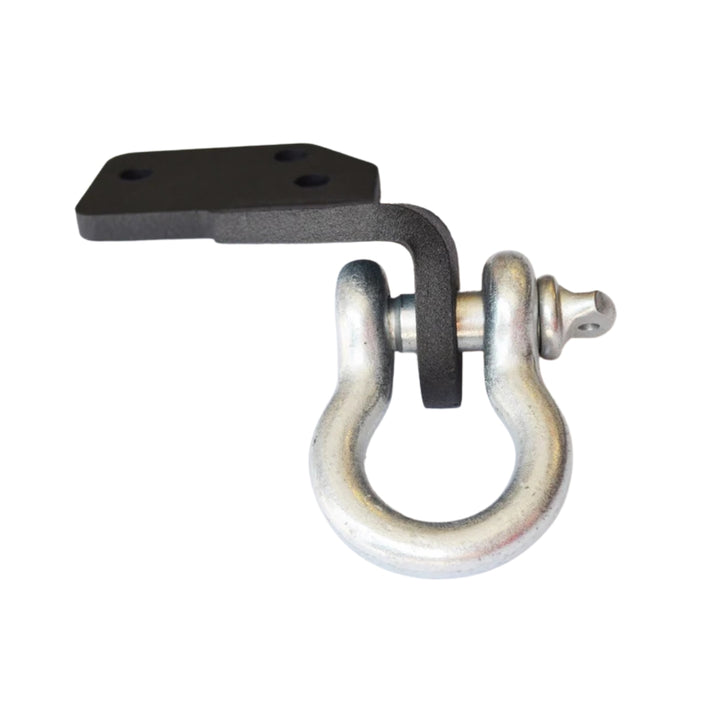 BPF 2005-2023 HD Tacoma Recovery Tow Hook Passenger Side featuring a heavy-duty silver shackle and black mounting bracket designed for durable Tacoma recovery applications.