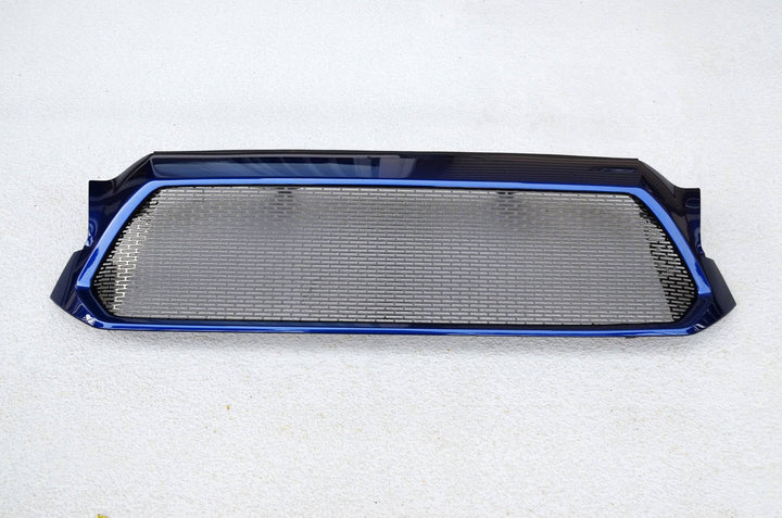BPF Completed 2012-2015 Toyota Tacoma Grill featuring a sleek black mesh insert with a glossy dark blue frame, designed for OEM fitment and durable powder-coated finish.