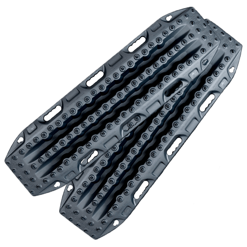 MAXTRAX MKII heavy-duty recovery traction boards in durable black material with textured surface and multiple handles for off-road vehicle tire traction and rescue situations.
