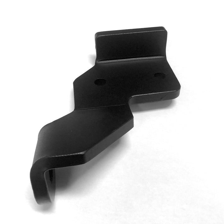 Black powder-coated metal tow hook bracket designed for heavy-duty recovery, featuring bolt holes and custom shape for fitment on BPF 2005-2023 HD Tacoma Recovery Tow Hook.