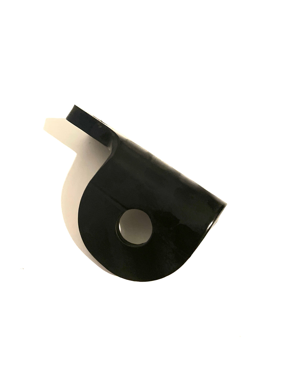 Single black metal component with a round hole, part of the BPF 3rd gen 4Runner Tow Hook Set 1996-2002, designed for durable and reliable vehicle recovery use.